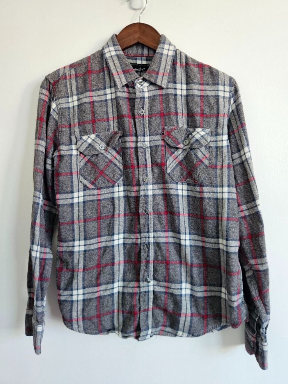 Coastal 'Next' Summer Long Sleeve Gray Plaid Flannel Shirt Button Down S Small